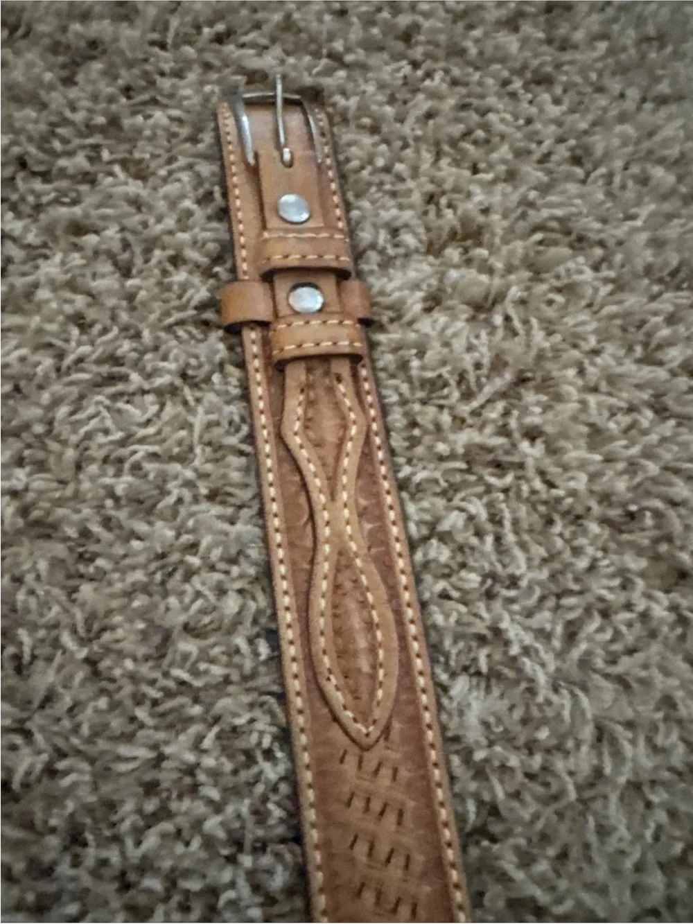 Woven Leather Tan Women's Belt with Stitch Detail